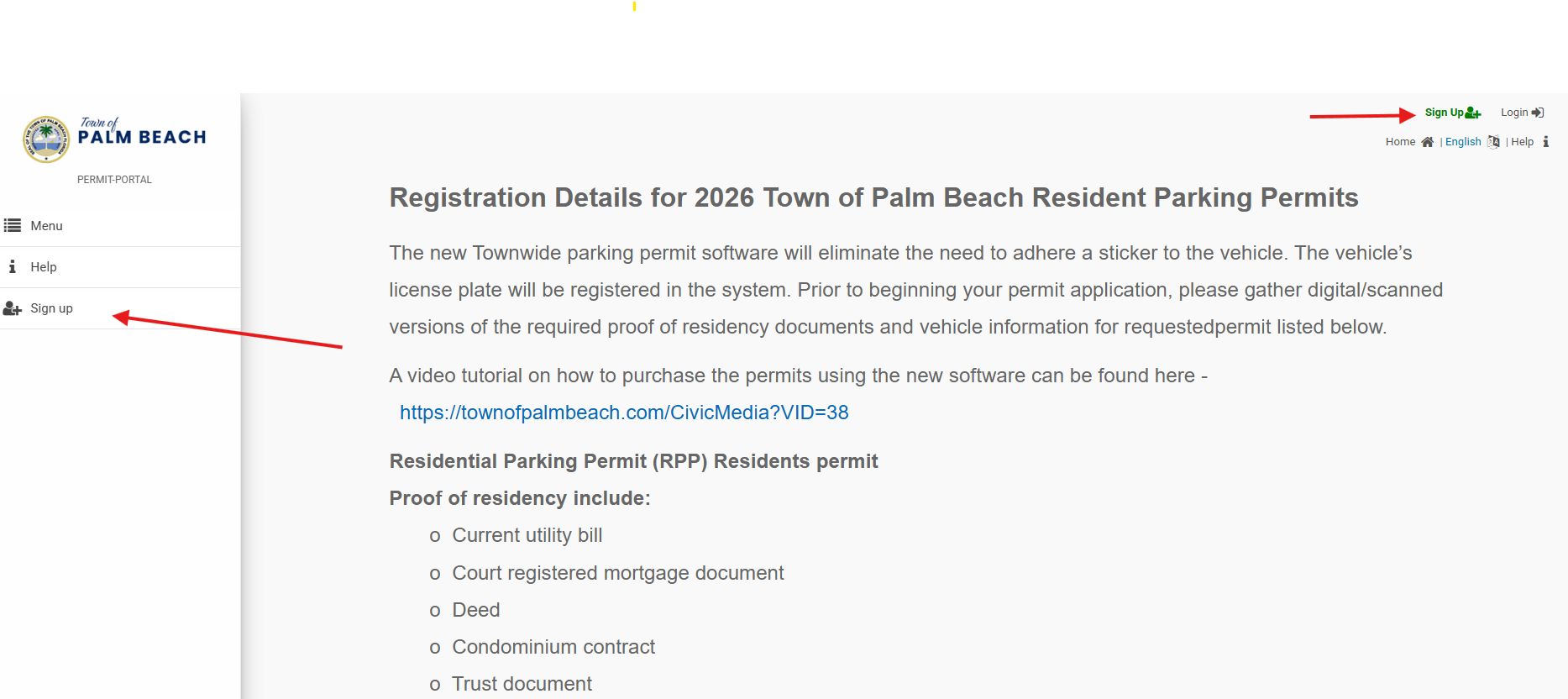 Parking page sign up
